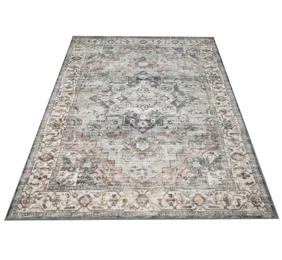 Vintage Style Portable Machine Washable Persian Rug Supersoft Faux Wool Print Carpet for Living Room Bedroom