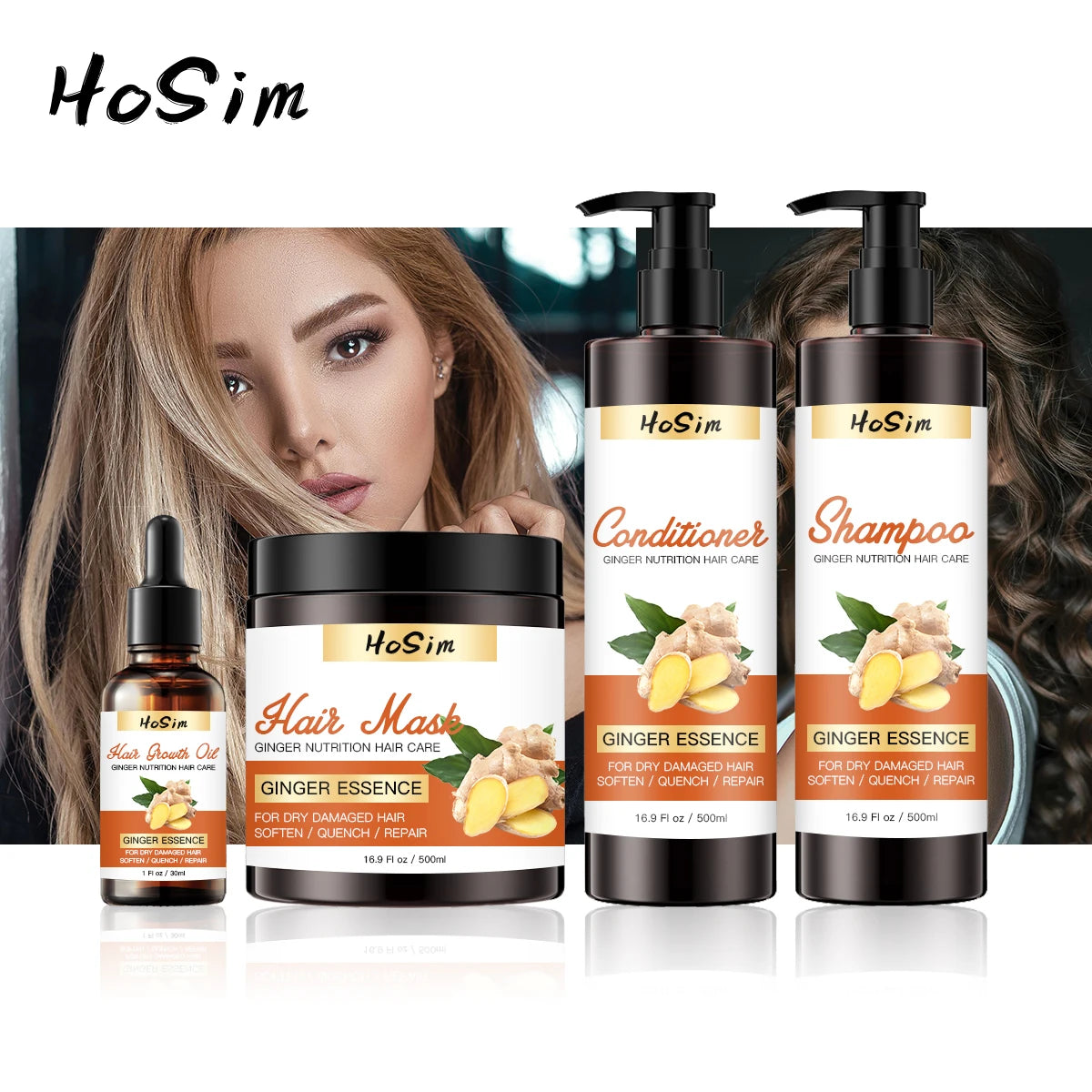 Ginger Natural Ingredients Moisturizing Nourishing Hair Care Set Custom Private Label Shampoo Conditioner Mask Growth Oil Hai