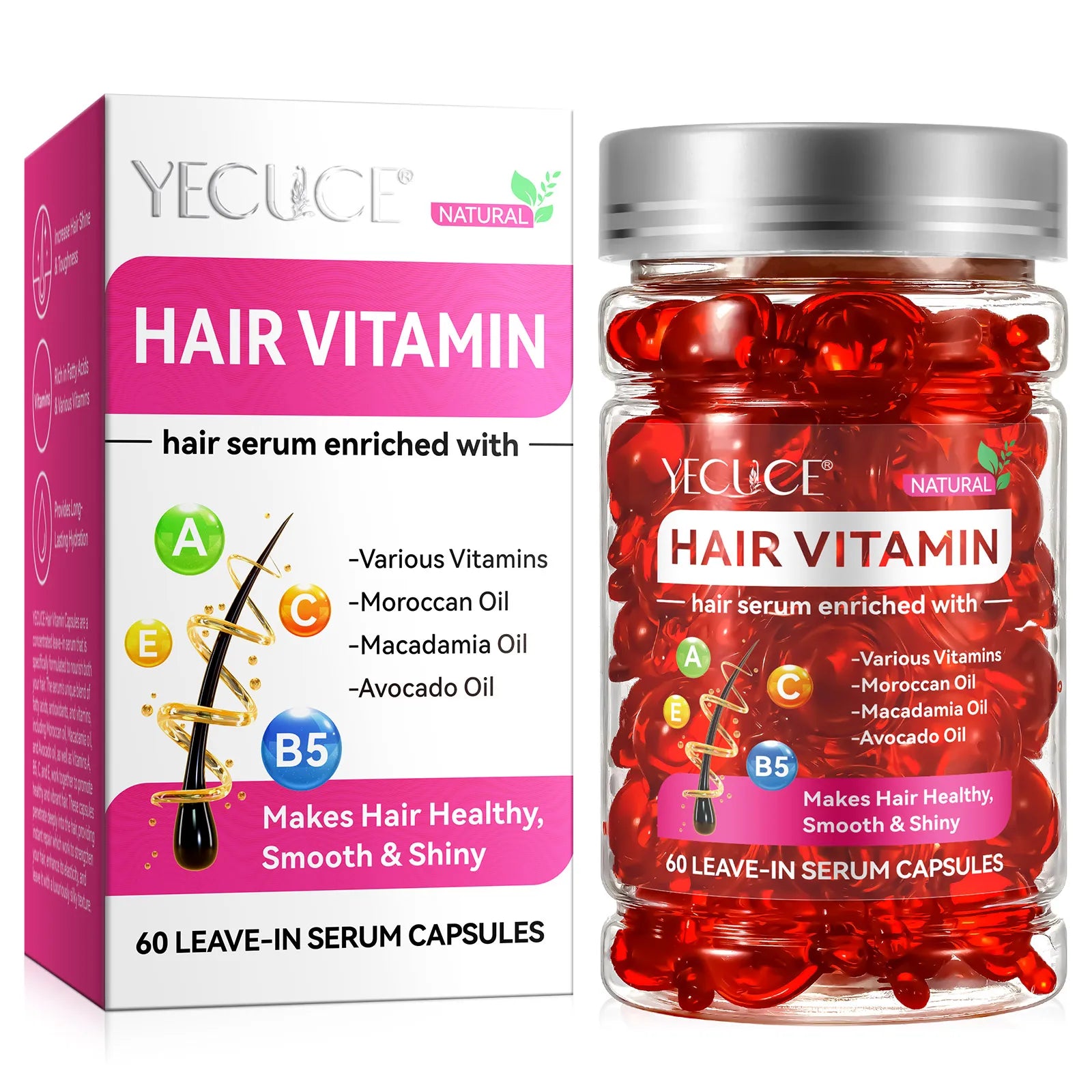 Hot Sale 60 Leave No Rinse Hair Vitamin Capsules Hair Treatment Serum With Moroccan Argan Macadamia Avocado Oils for Women Me