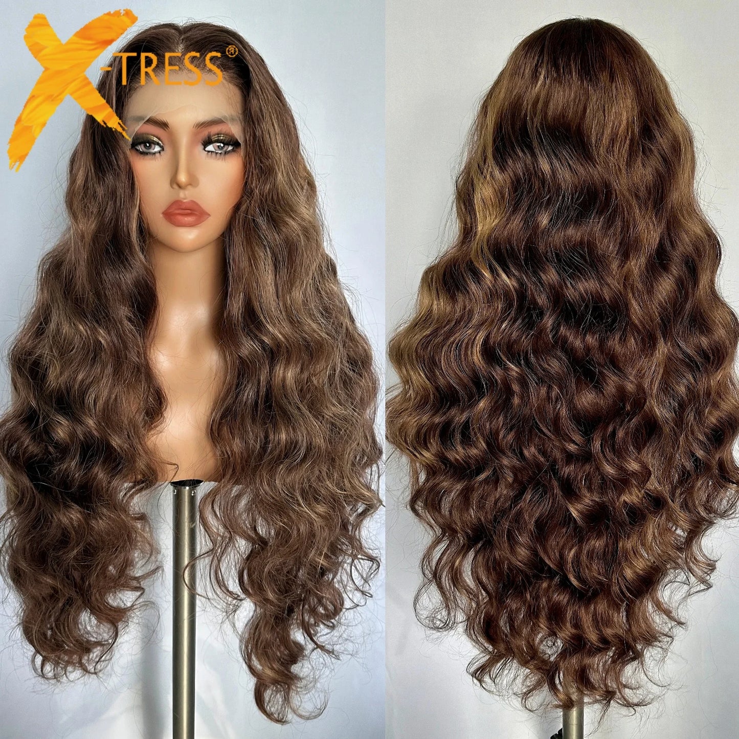X-TRESS Synthetic 6*13 Front Lace Wig Highlight Body Loose Wave Wig Deep Glueless Synthetic Wig for Black Women