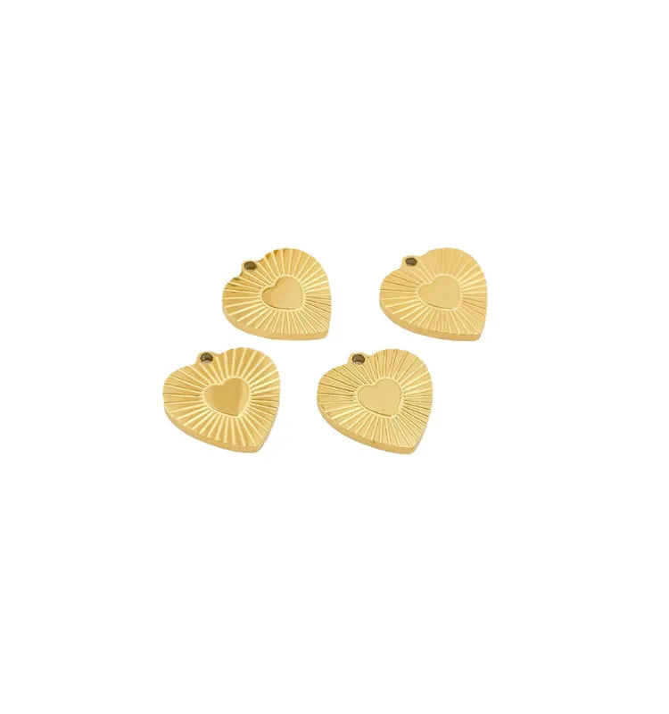 Gold 316L Stainless Steel Vintage Pattern Heart Shape Charm Dangle Pendant for DIY Bracelet Necklace Jewelry Making