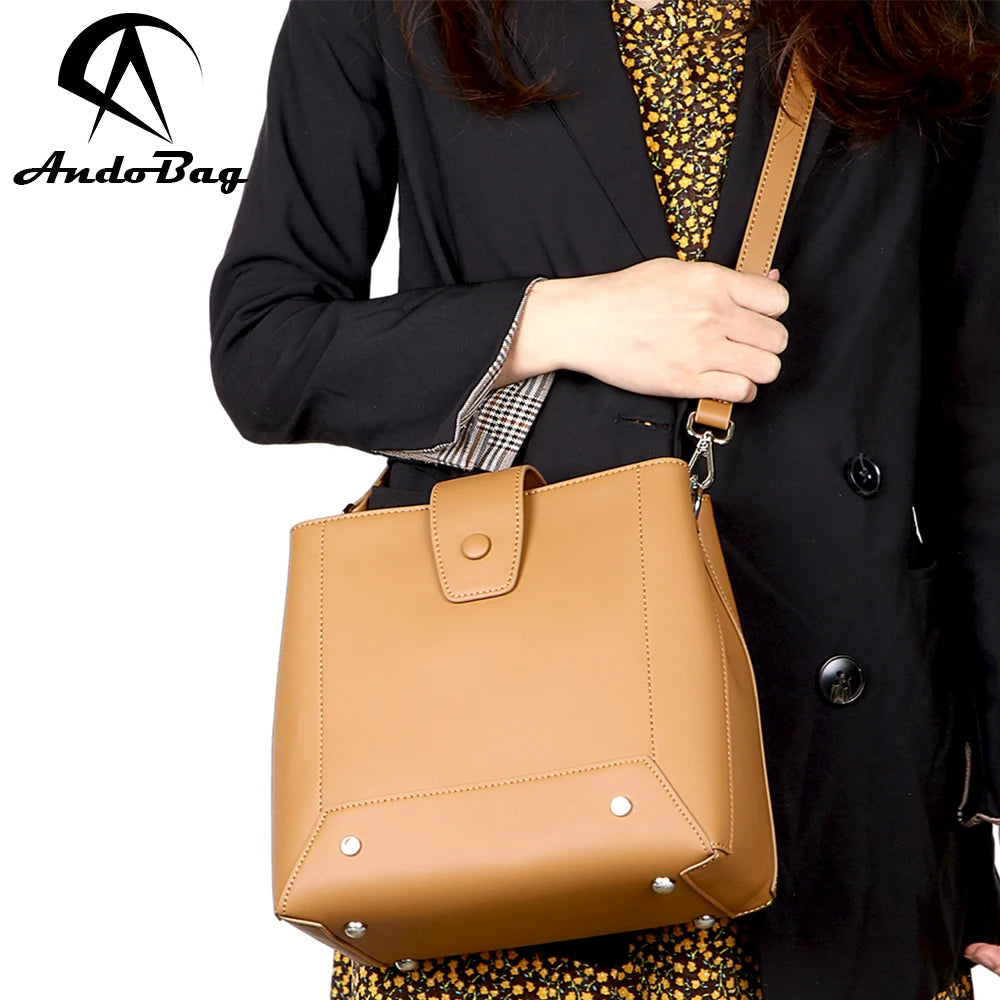 AndoBag Retro Genuine Leather Crossbody Bags Large Capacity Bucket Shoulder Bag Purse for Women 1643