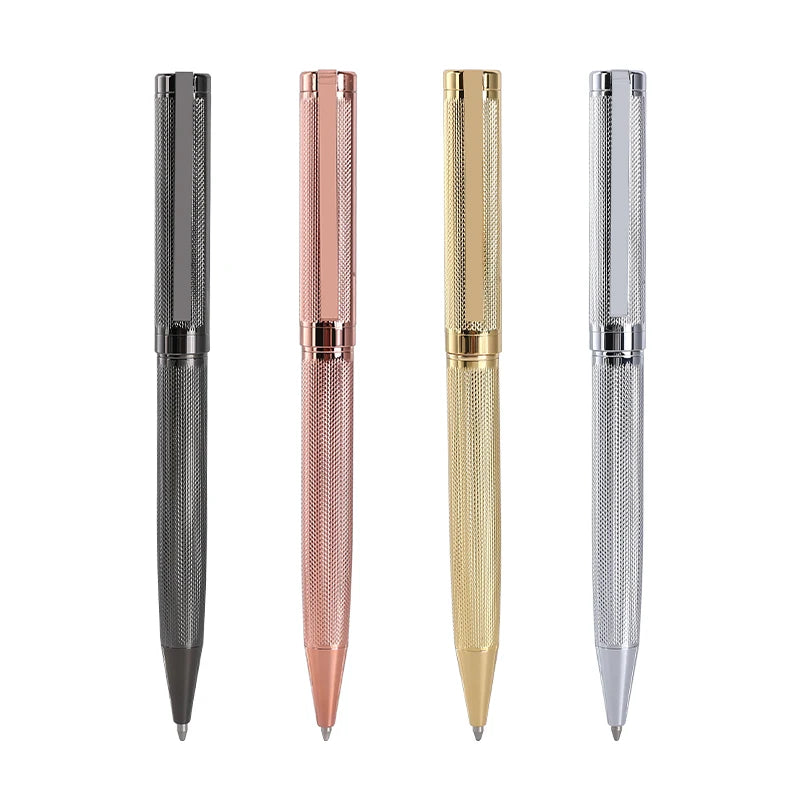 Luxury Metal Carved Around Body Ballpoint Pens Engraved Barrel Silver Gold Rose Gold Gun Black Pen with Custom logo