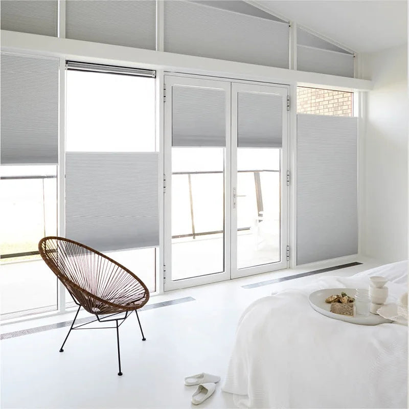 Custom Built-In Horizontal Modern Plain Honeycomb Blinds Top Down Bottom up Electric Battery Motorized Blackout