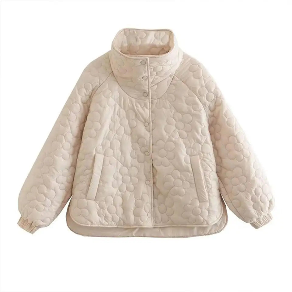 Women's Winter Light Quilted Jacket Long-Sleeved Floral Pattern Stand Collar Breathable & Finished
