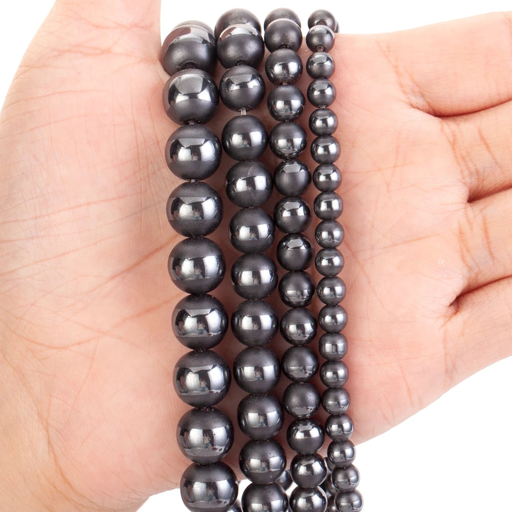 AsVrai U Natural Stone Black Aleam Round Hematite Spacer Beads for Jewelry Making Findings Fit DIY Bracelet Accessories