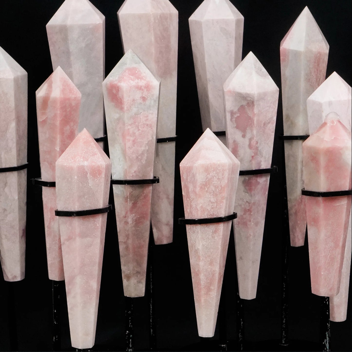 Wholesale Natural Rock Healing Wands Gemstone Carved Pink Opal Wand Crystal Scepter Tower Point for Sale