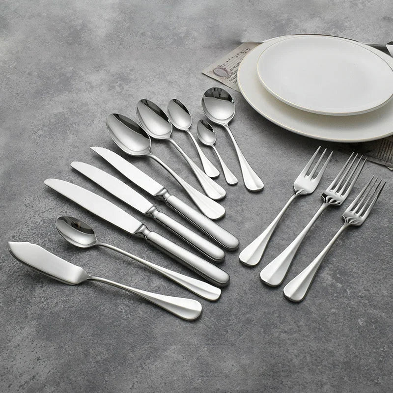 Heavy-Duty Nordic Style SS304 Mirror Stainless Steel Cutlery Set Full Table Tableware for Restaurant and Cafe Service