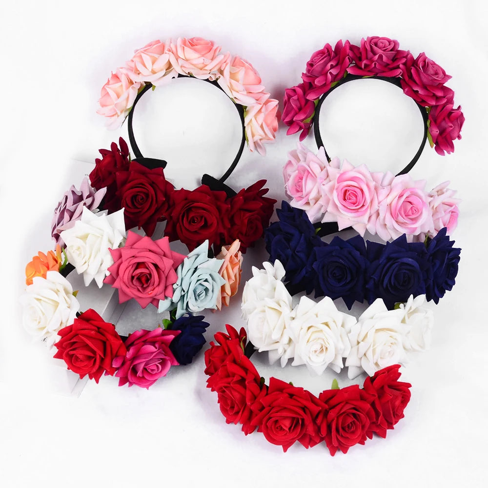 Rose Artificial Flowers Headbands Bride Rose Floral Crown Christmas Costume Photography Hairband Wedding Bridal Headpiece