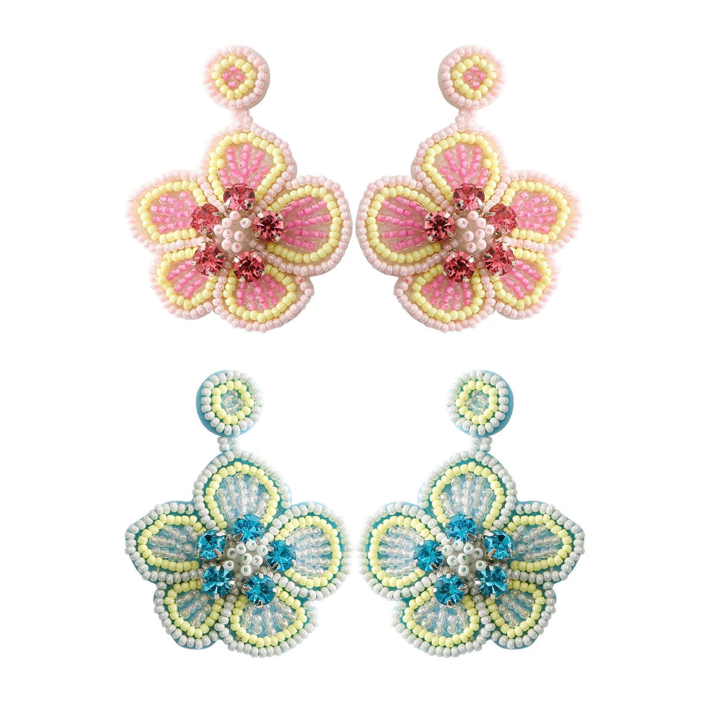 Bohemian Earrings Women Seed Bead Earrings Handmade Pink Flower Stud Earring