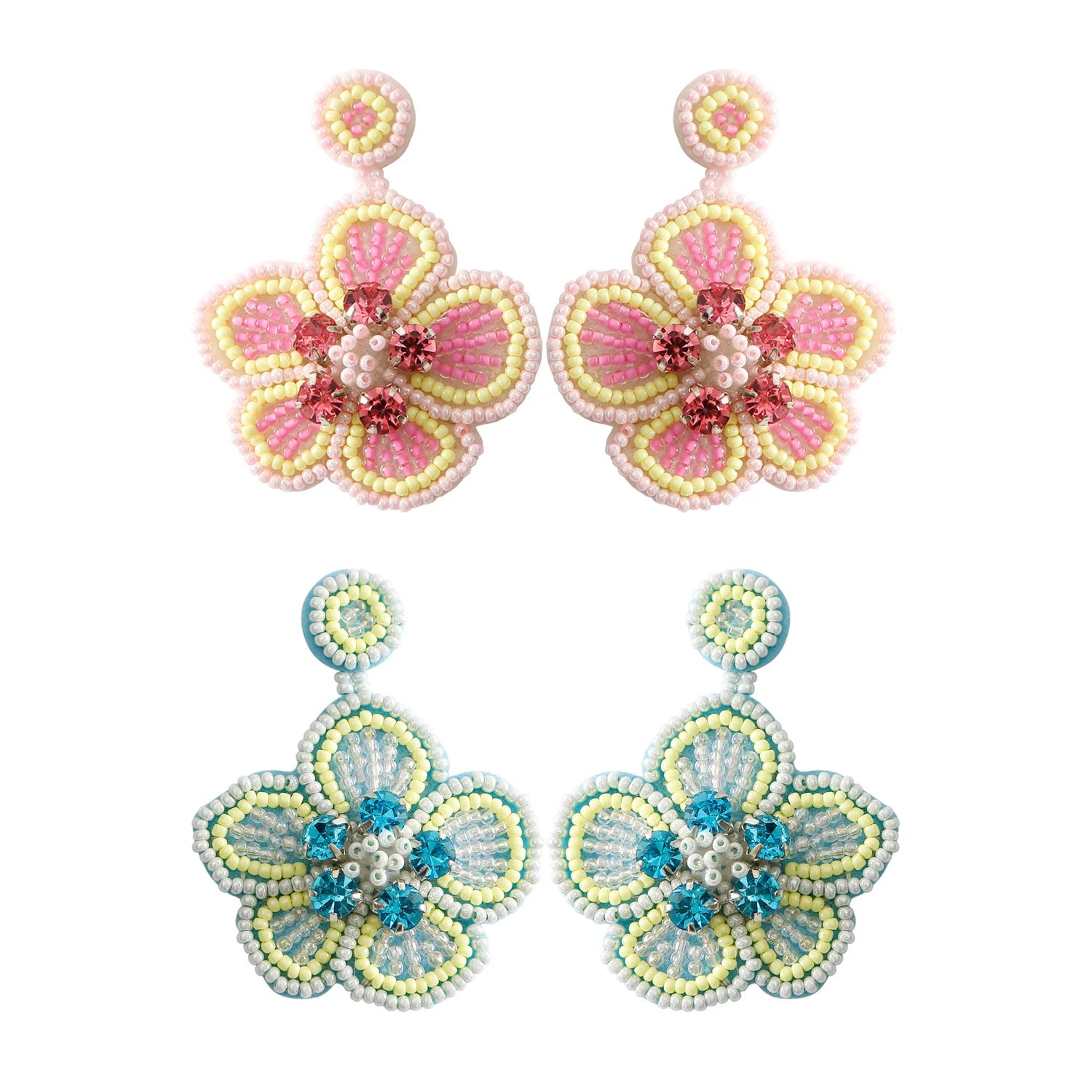 Bohemian Earrings Women Seed Bead Earrings Handmade Pink Flower Stud Earring