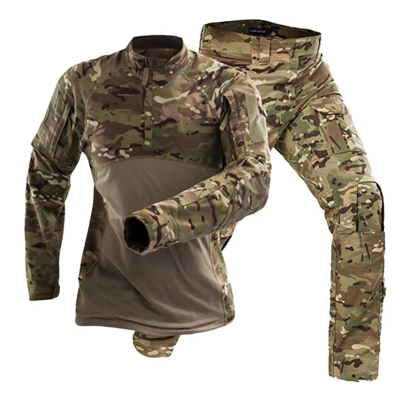 ACU Camouflage Printed Woven Long Sleeve Tactical Training Uniforms Breathable Waterproof Flame-Retardant Rip-Stop OEM Knee P