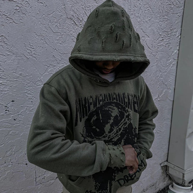 Custom Heavyweight Pullover 500 600 Gsm Washed 100% Cotton Acid Wash Distressed Embroidered Vintage Hoodie Manufacturers