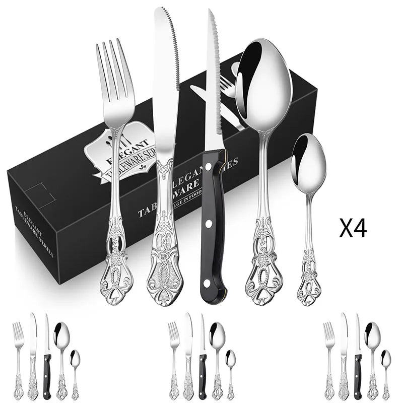 Dishwasher Safe Stainless Steel Tableware Eating Utensil Set Titanium Colorful Plated 20pcs Cutlery Set