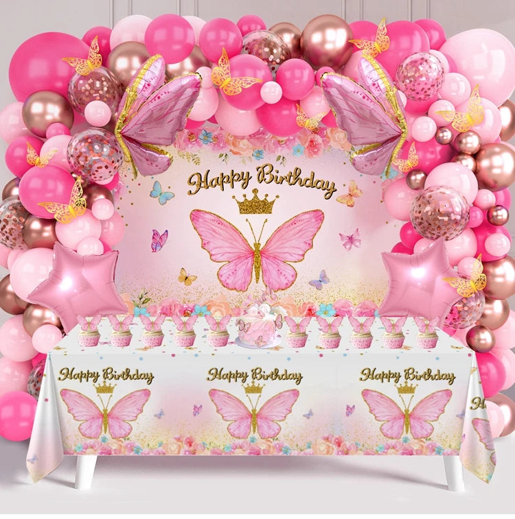 Butterfly Jungle Animal Mermaid & Unicorn Paper Latex Balloon Arch Set Happy Birthday Backdrop Kit for Kids' Parties