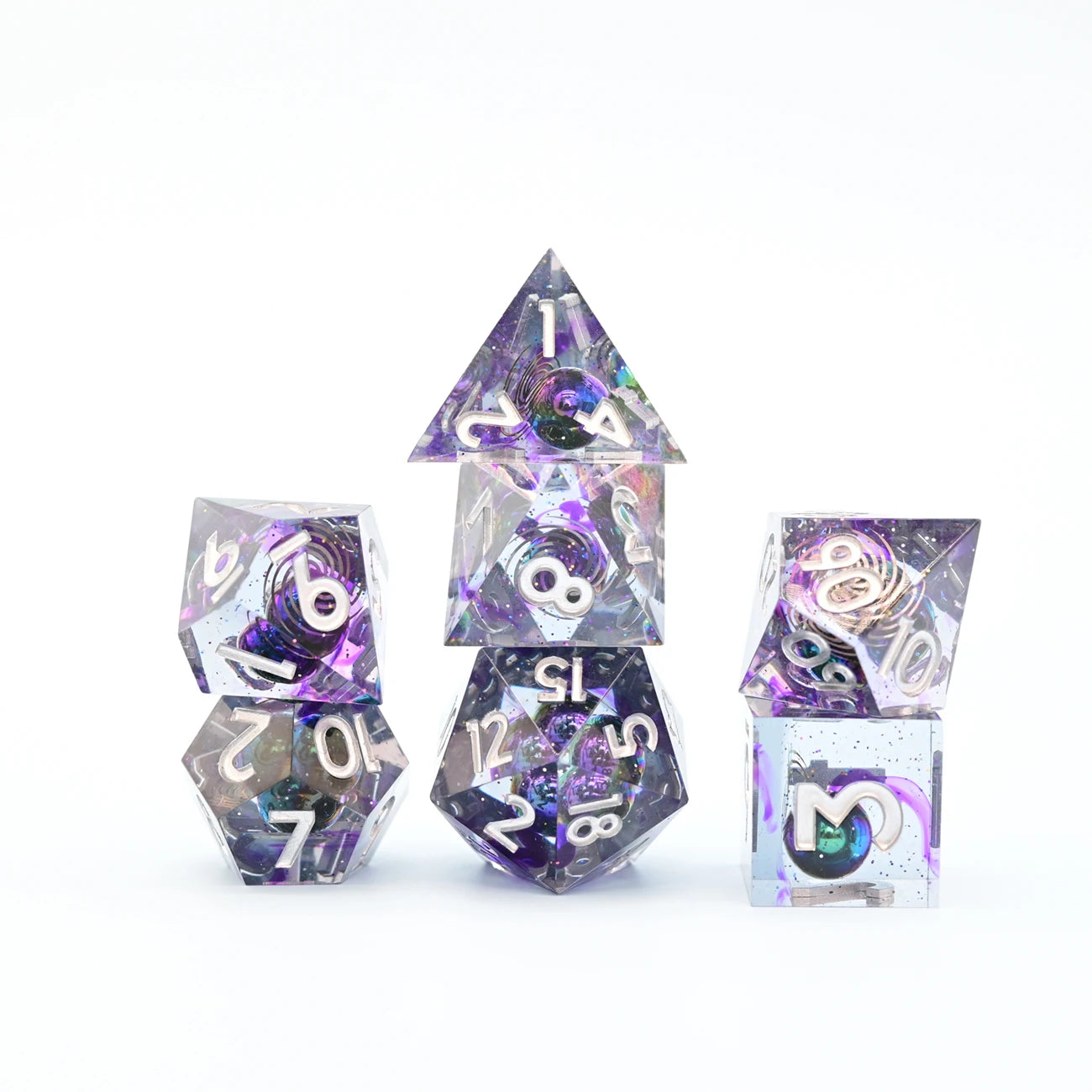 LM Custom Purple MysteryPlanet 7pcs Resin sharp Edge RPG DND Dice Set for Board Game