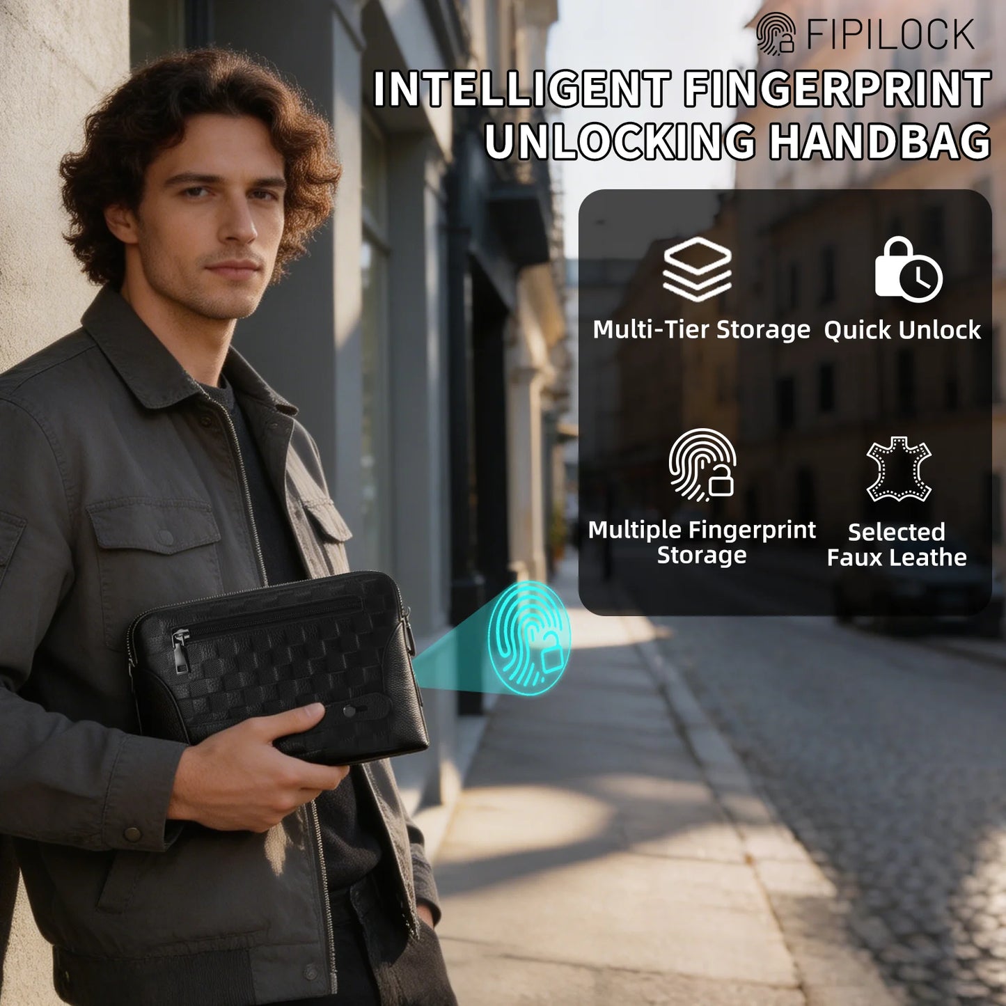 Wholesale Business Men Genuine Leather Handbag Fingerprint Unlock Zipper Waterproof Portable Fashion Anti Theft Bag All Seaso