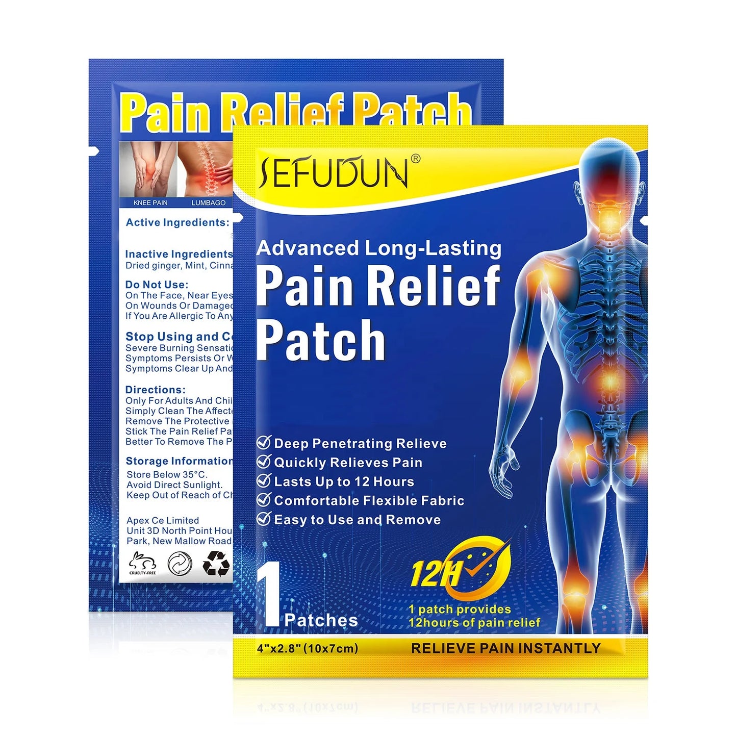 SEFUDUN Chinese Herbal 12 Hours Pain Relief Body Aches Instant Pain Relief Heat Patch