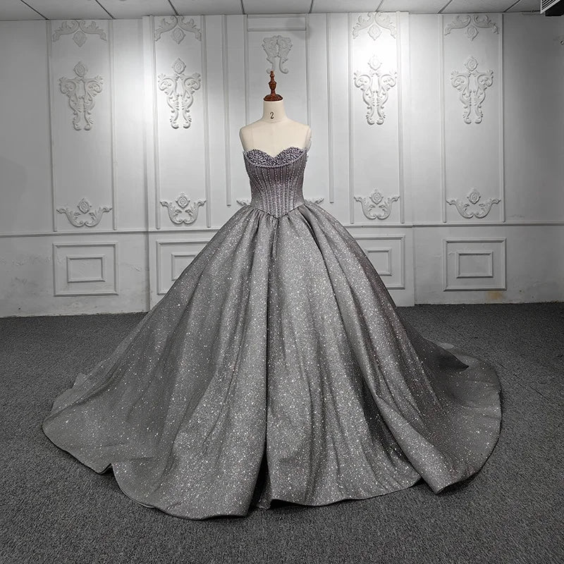 Jancember DY9991 Sweetheart Sleeveless Beading Chapel Train Lace up Evening Dress