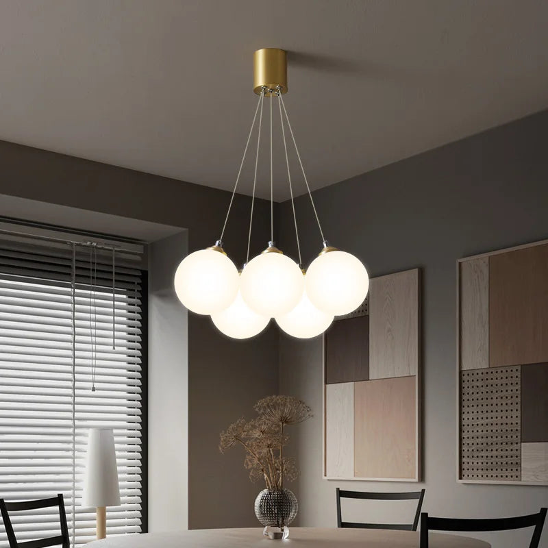 Hot New Simple Design White Glass Ball Chandelier Modern Nordic Living Room Bedroom Atmosphere Pendant Light