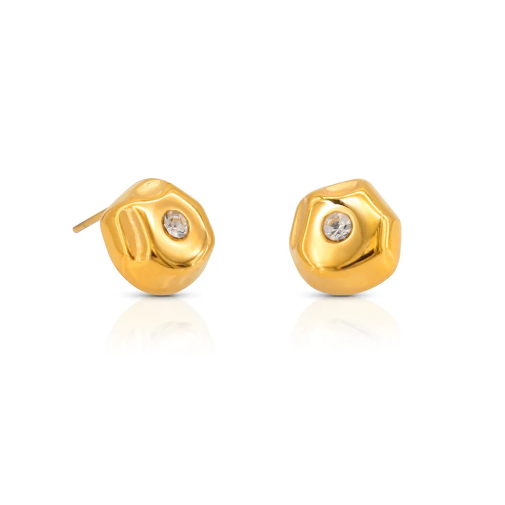 Chris April 316L Stainless Steel rocky Shape Zirconia Stud Earrings for Women