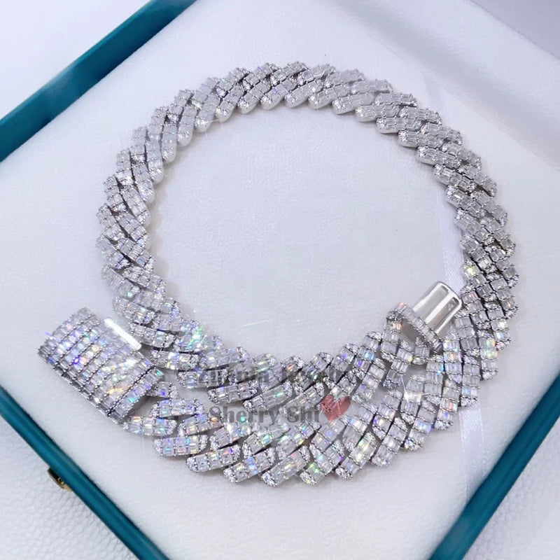 Drop Shipping Luxury Sterling Silver 20 mm Vvs Moissanite Hip Hop Cuban Chain Necklace