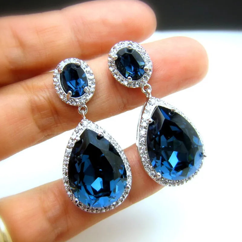 CAOSHI Delicate Pear Design Blue/Green Crystal Earring Sliver Plated Imitated Diamond Temperament Elegant Wedding Women Earri