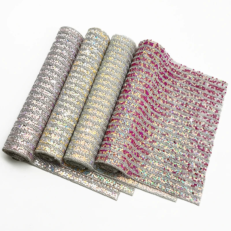Wholesale Large Size Sequins Rhinestone Applique Crystal Mesh Roll Rhinestone Sheet Adhesive for Fabric Trim