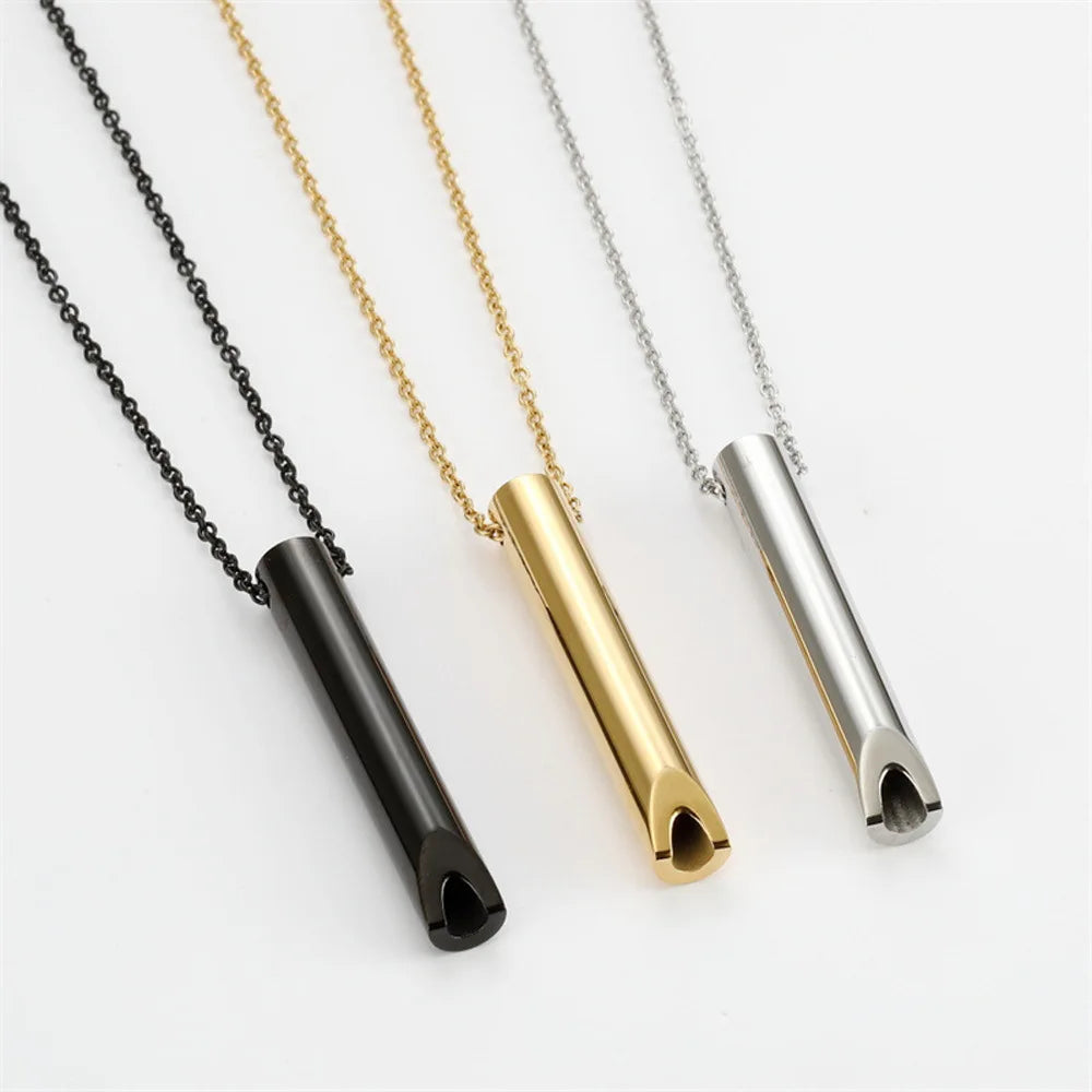Stainless Steel Necklace Jewelry Wholesale Personalized Stress Relief Whistle Breathing Titanium Steel Necklaces