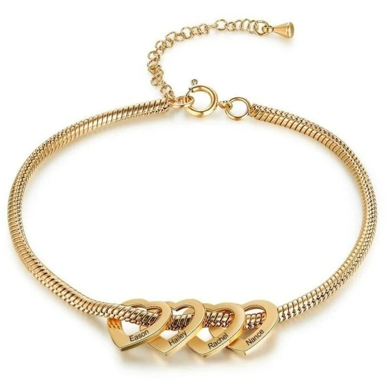 Custom Stainless Steel Gold Plated Round Snake Chain Bracelet Personalized Engraved Name Hollow Heart Charm Women Bracelet