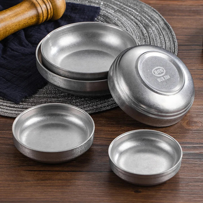 Double-Layer Korean Sauce Dish in Stainless Steel with Thick Gold Finish Eco-Friendly Soy Sauce Dish