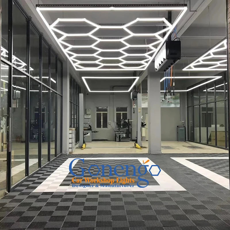 CRI Hexagon Shape Auto Detailing Light One-Step Connection Car Workshop Led Garage Light