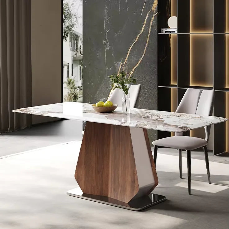 Italian Luxury Dining Table Sintered Stone Modern Design Wood Legs Villa Dining Room Furniture Durable Contemporary Home Deco