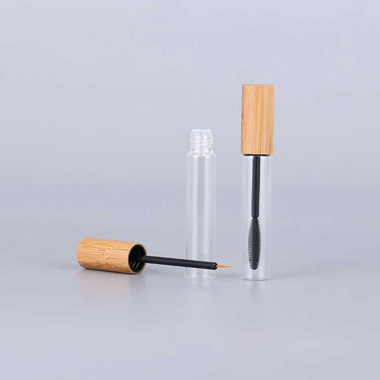 Bamboo Cap Silicone Mascara Brush Luxury Bamboo Lid Glass Tube 10ml clear Mascara Tube