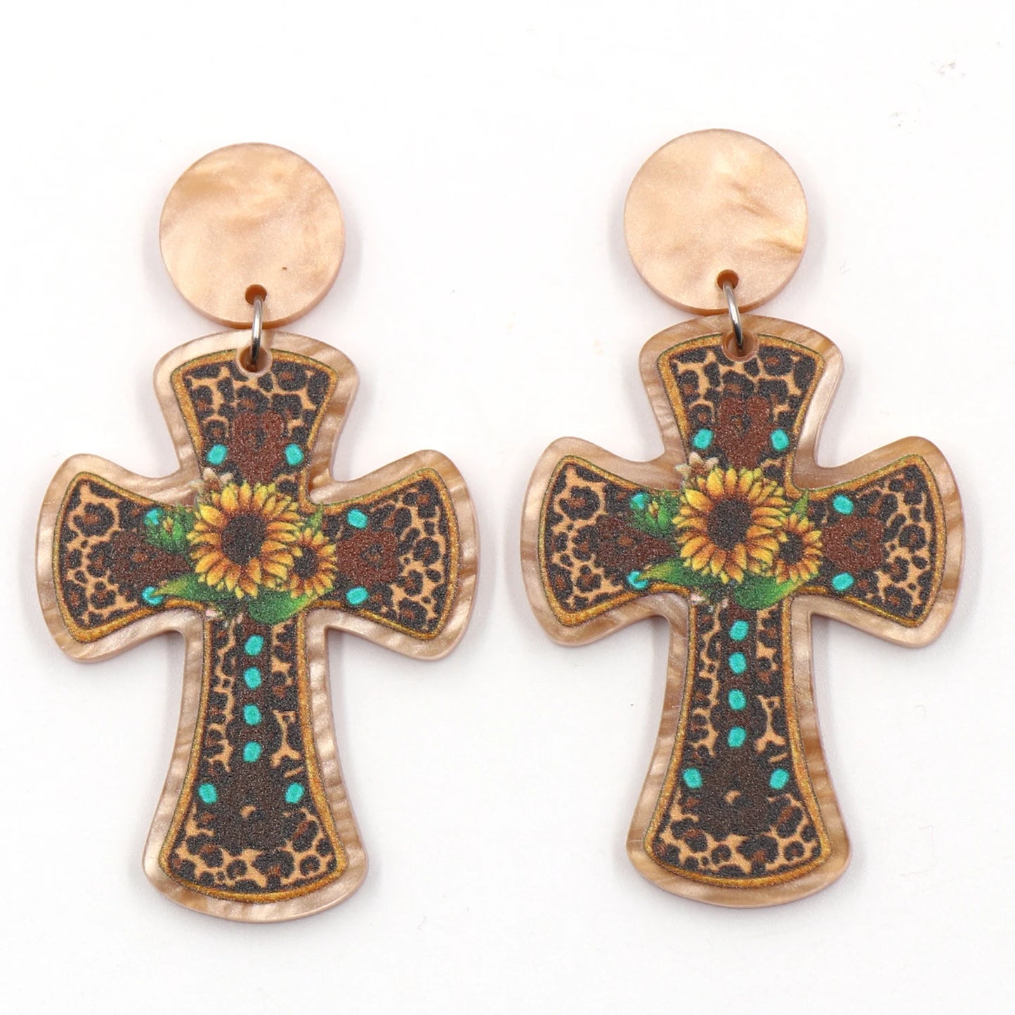 ERS844ER1823 1pair Top Fashion CN Drop Western Leopard Sunflower Cross TRENDY Acrylic Earrings Jewelry for Women