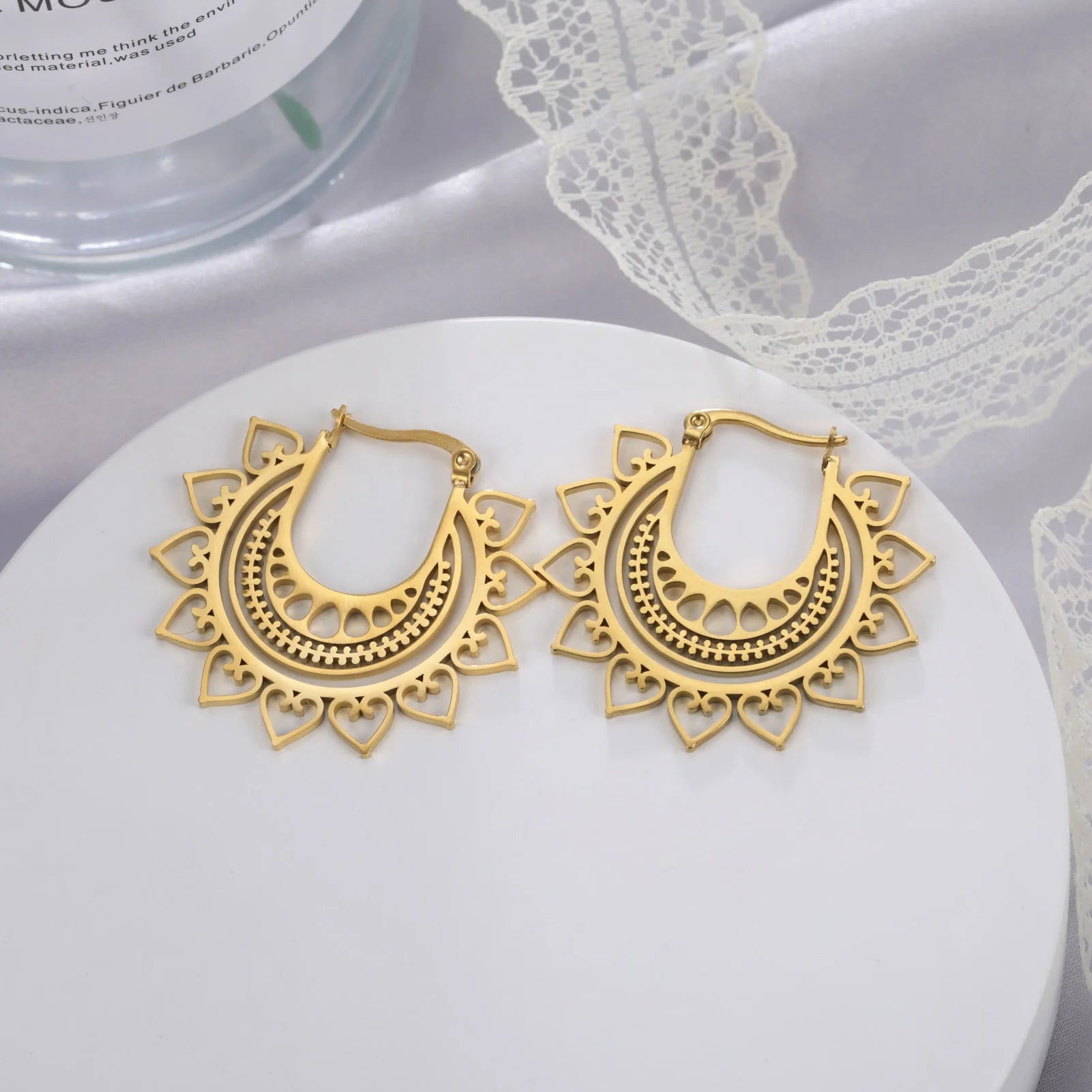 Ethnic Exquisite Sunflower Hoop Earrings Stainless Steel Gold Color Earring Bohemia Party Jewelry Gift for Women Wholesale