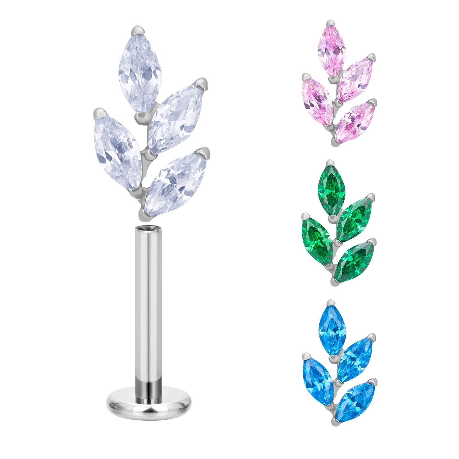 Fashion Earrings G23 ASTM F136 Surgical Grade Titanium Steel With CZ Stones Labret Lip Nose Rings Body Piercing Jewelry