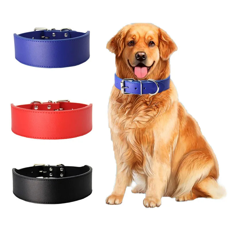Wholesale Wide Solid Luxury 2in 5cm Solid Color Dog Collar PU Leather Classic Pet Dog Collar