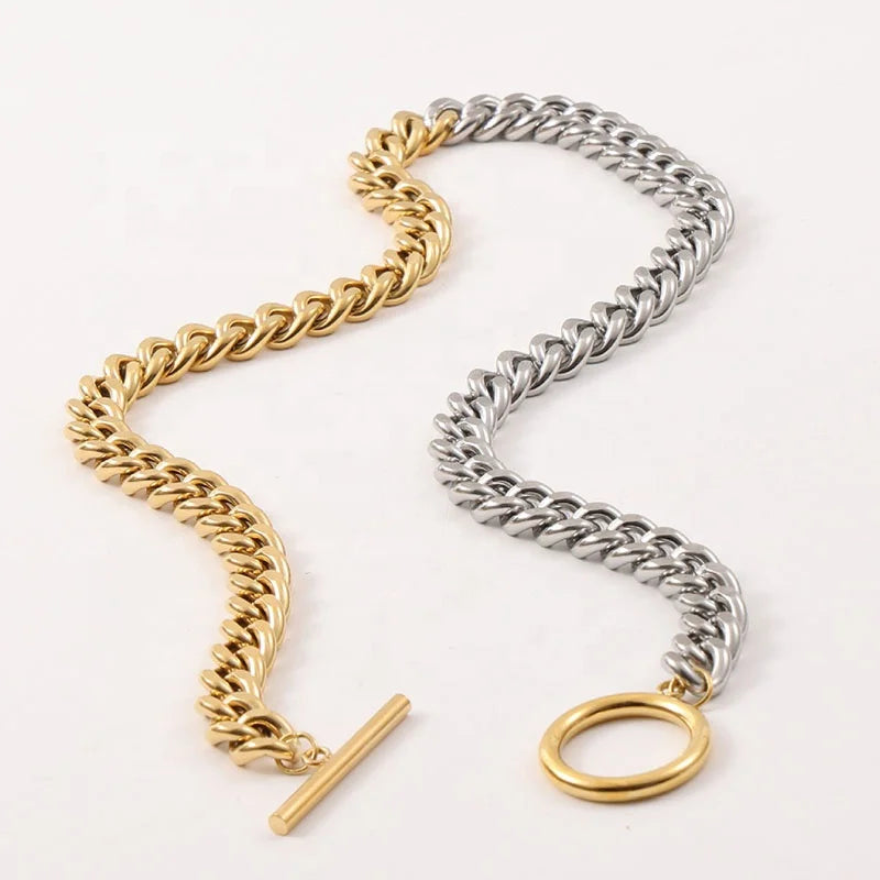 New Arrivals Women Fashion Trendy Minimalist Jewelry 18k Gold Plated Stainless Steel OT Clasp 9mm Cuba Chain Necklace