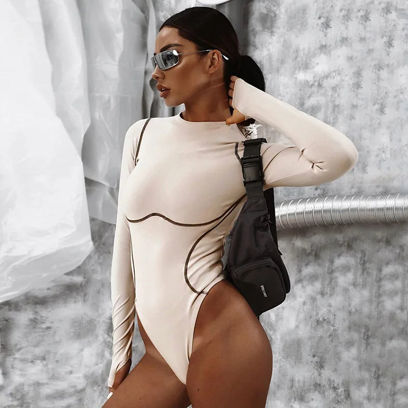 Autumn Women's New Long-sleeved Round Neck Seamless Jumpsuit for Women Streetwear Bodysuit