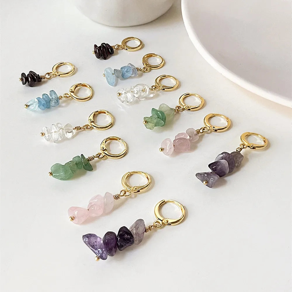 Maiou Designer 14K Gold Plated Natural Stone Beaded Small Huggie Earrings for Women Jewelry