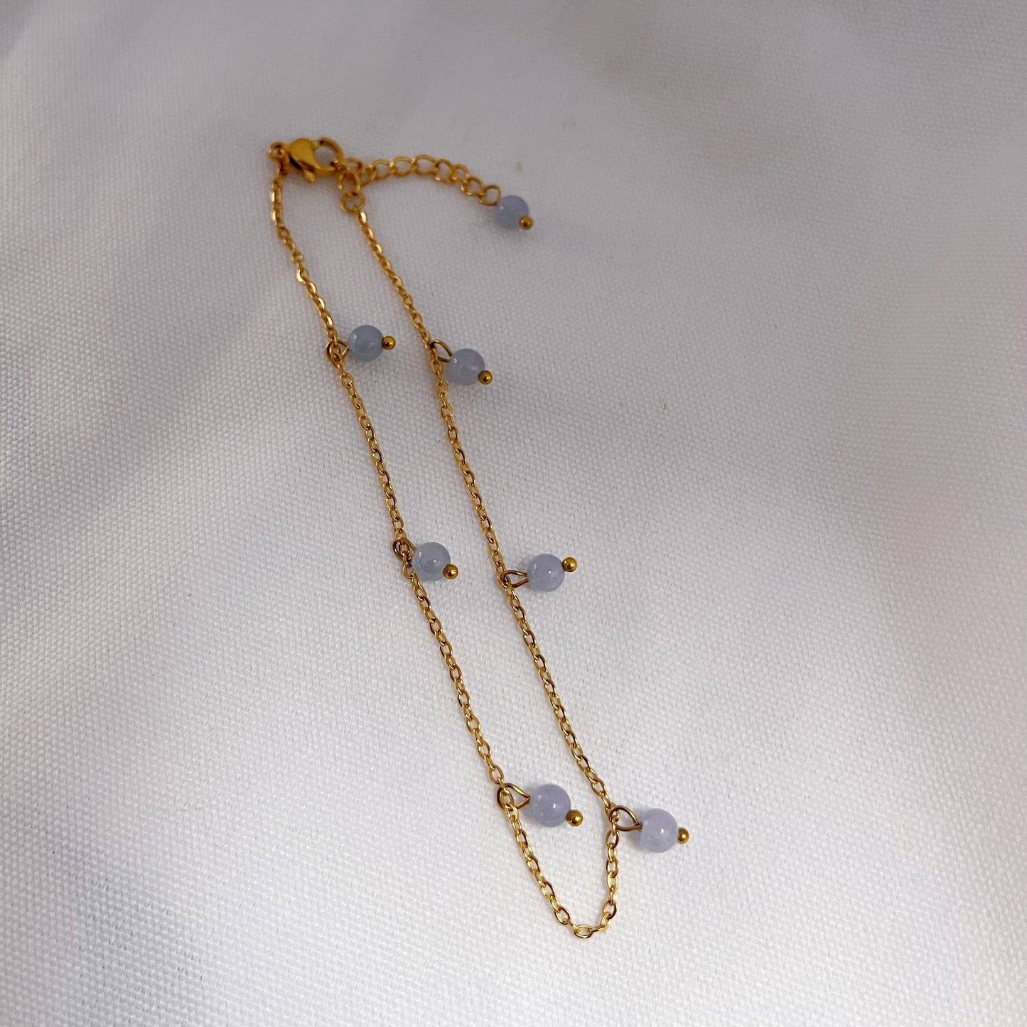 18k Gold Plated Stainless Steel Foot Jewelry No Fade Natural Stone Beads Aquamarine Amethyst Quartz Pendant Chain Anklet Wome