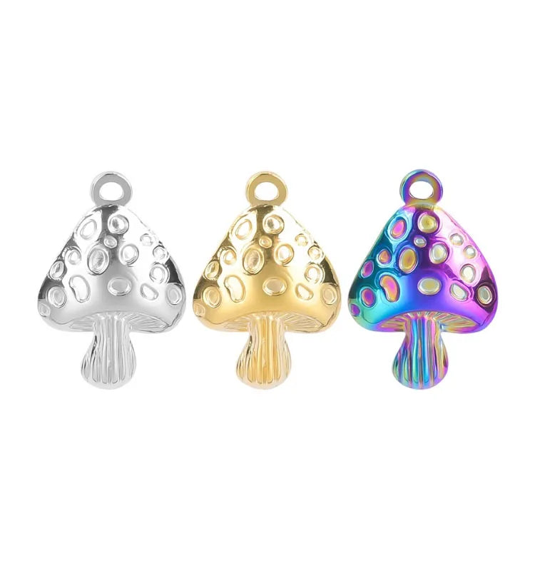 Silver Gold Rainbow Color Stainless Steel Mushroom Charm Dangle Pendant for DIY Bracelet Necklace Jewelry Making