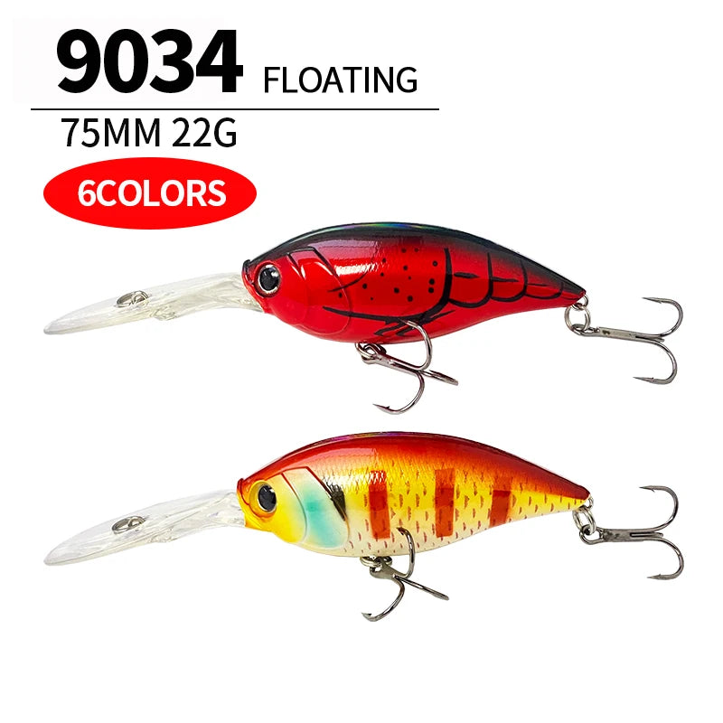 ABS Hard Plastic Fishing Tackle Lure Bait 75mm 22.5g Hand Painted Deep Diving Crankbait River Fishing Lures Crankbaits
