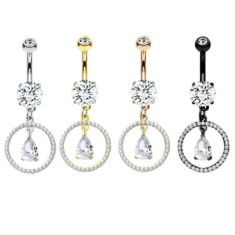 Fashion Crystal Circle Belly Rings Jewelry Stainless Steel Belly Piercing Pendant Belly Button Ring Wholesale Body Jewelry