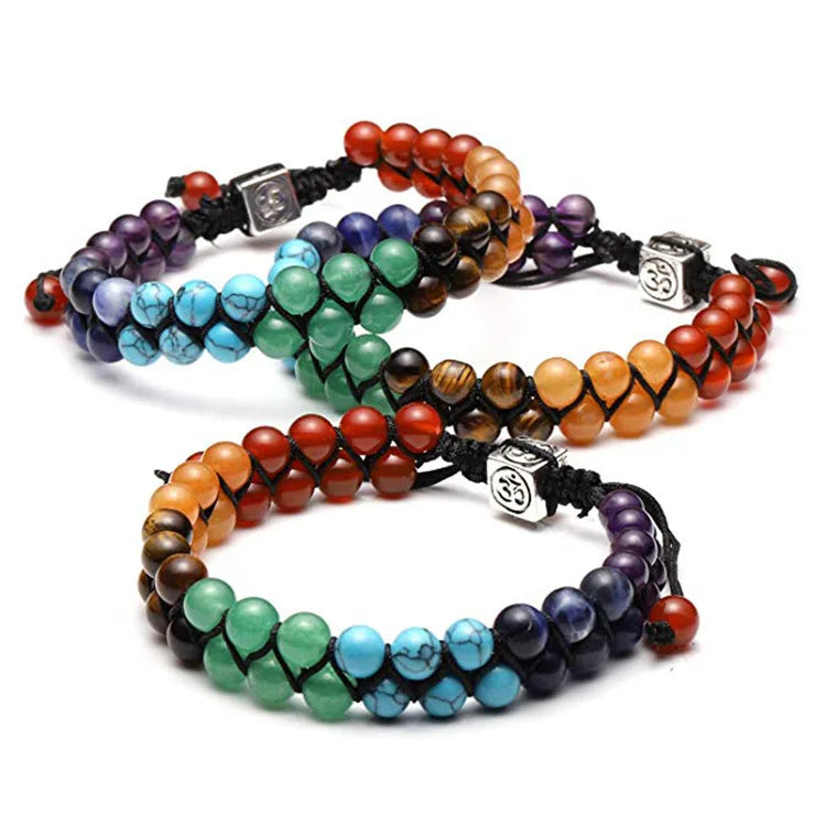 Keep Fit New Design Natural Stone 7 Chakra Energy Gemstone Handmade Bead Woven Friendship Macrame Bracelet Yoga Stone Bracele