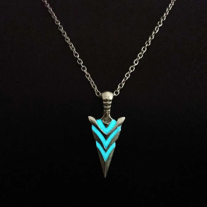 Vintage Luminous Gold Plated Zinc Alloy Link Chain Arrow Pendant Necklace Classic Glow in Dark Jewelry Men Party Gift Wholesa