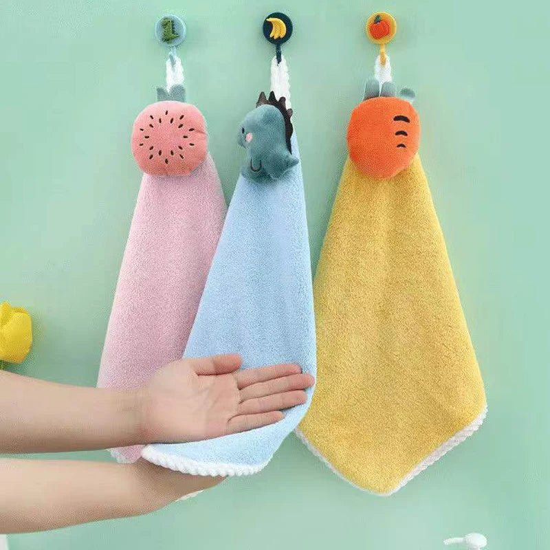 Kitchen Hand Towel Absorbent Soft Small Towel Bathroom Hanging  Cartoon Coral Velvet Hand Towel