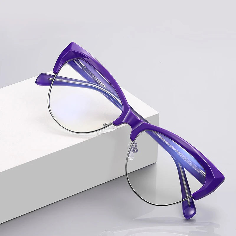 2179  Ready Stock Blue Light Blocking Eyeglasses Vintage TR90 Optical Frame Cat Eye Spectacles Half Frame Eyewear for Compute