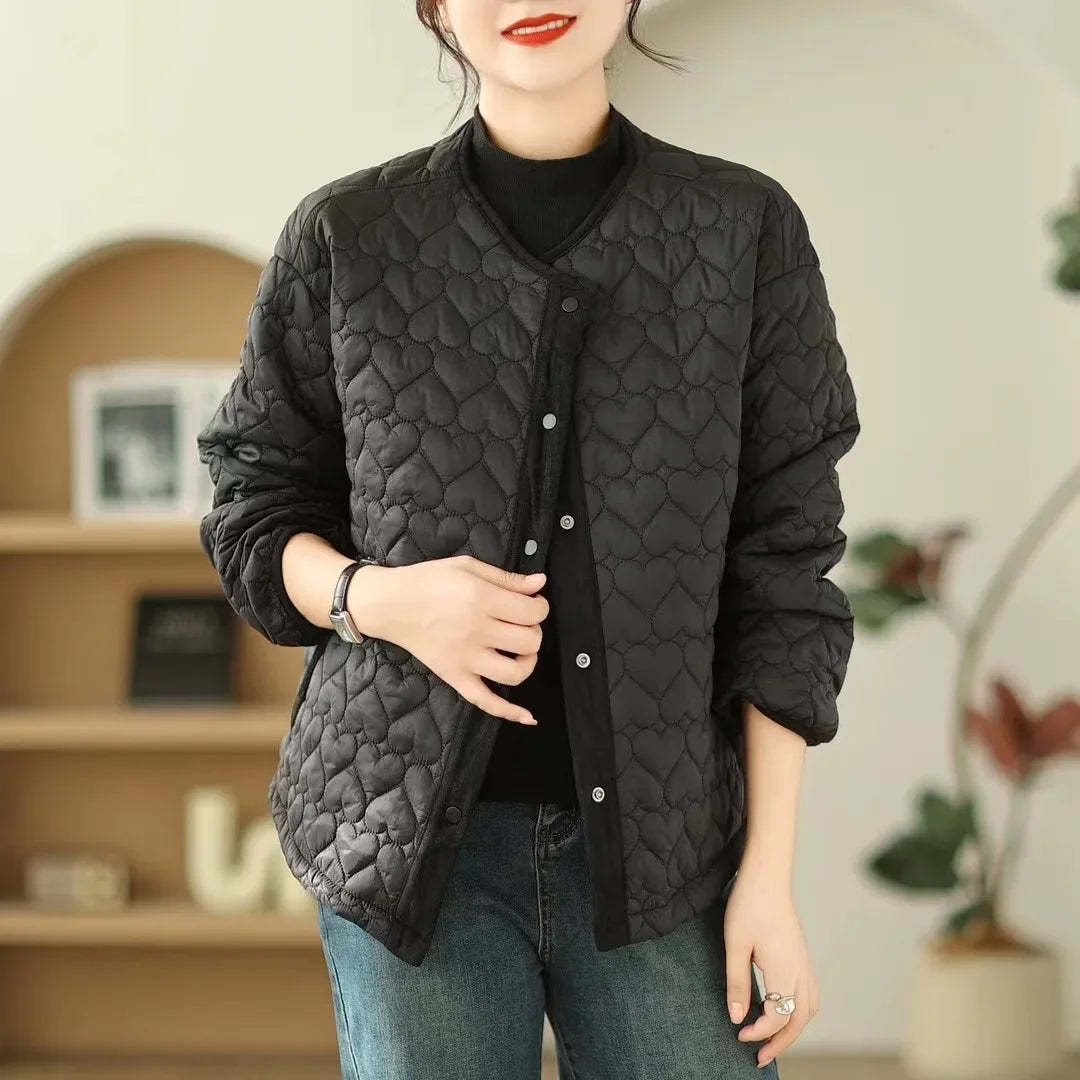 2024 Winter Fashionable Top Cotton Women's Cardigan Jacket Versatile White Duck Design Artistic Neck Thin Versatile Top Zippe